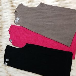 3️⃣ Sleeveless CHICO'S sz 3 Blouses in  Black, Pink, Taupe Colors